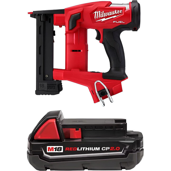 Milwaukee M18 1/4 Inch Narrow Crown Stapler and Redlithium CP2.0 Battery Bundle