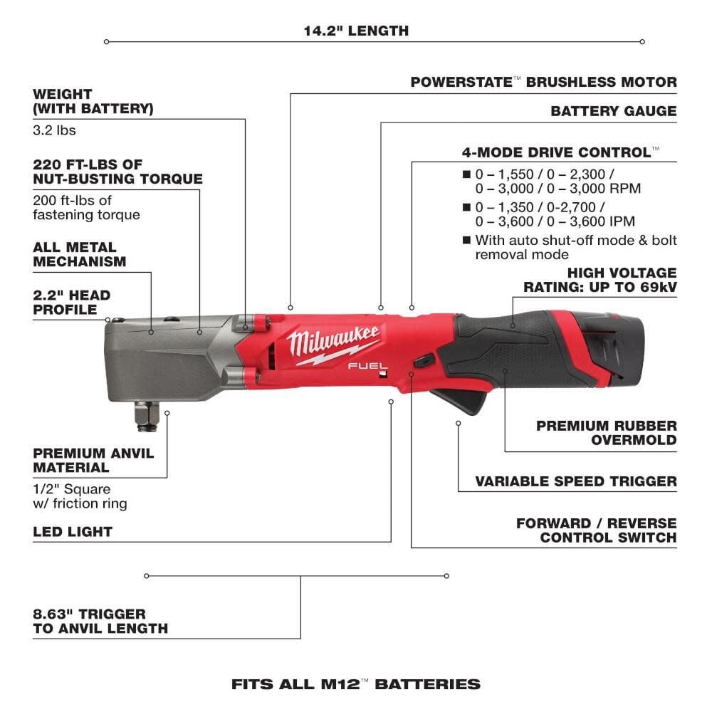 Milwaukee M12 Fuel 1 2inch Right Angle Impact Wrench Kit 2565 22 Simolary simolary.com 12