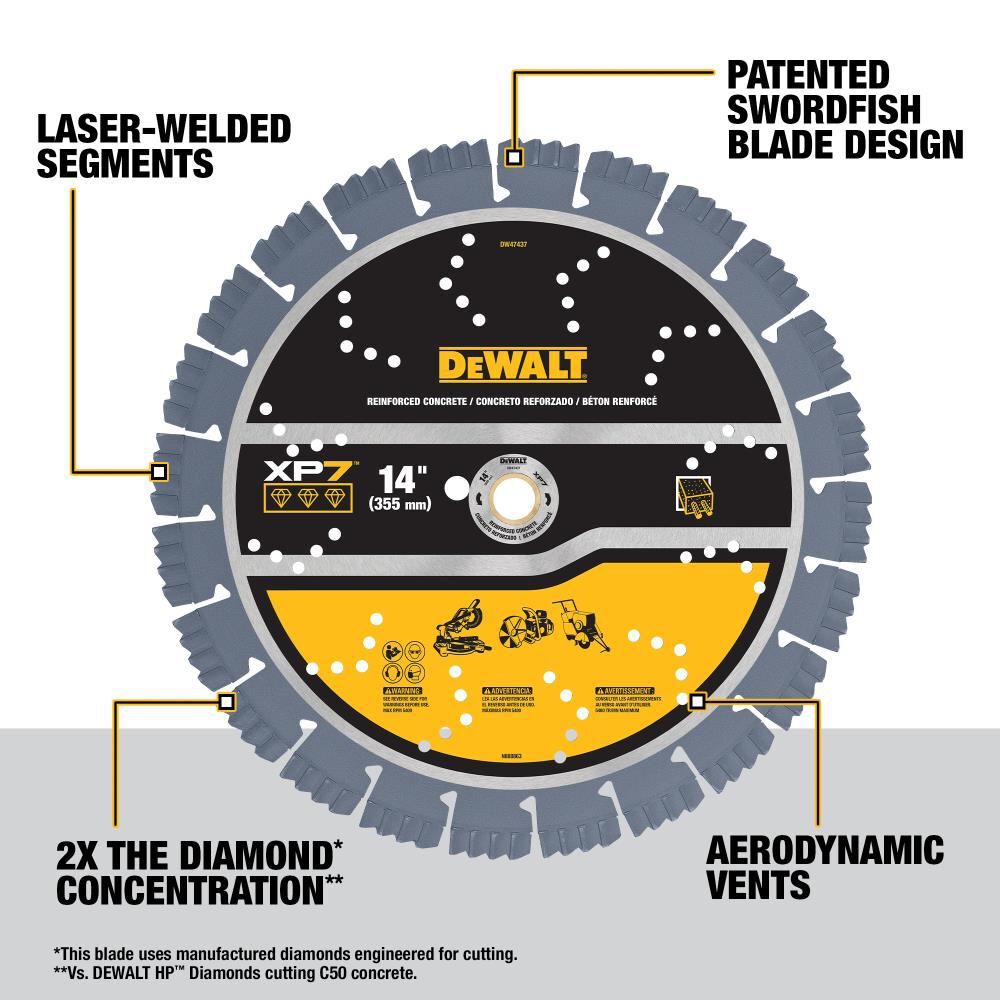 DEWALT XP7 Reinforced Concrete 14 Inch Segmented Rim Diamond Blade for Fast and Smooth Cuts in General Purpose Concrete, large image number 4