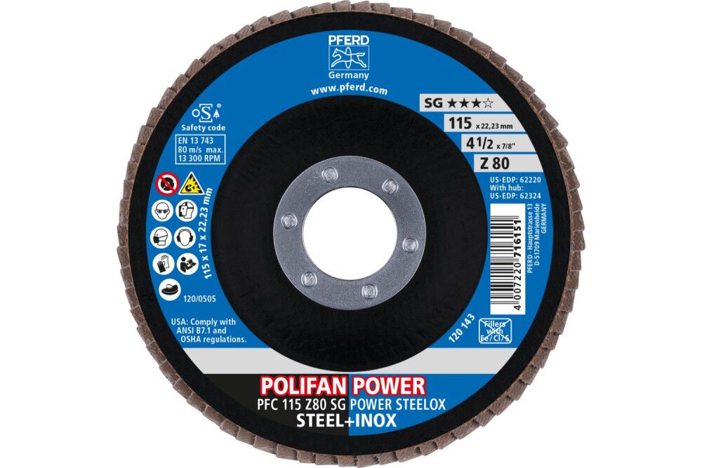 Pferd Flap Disc, 4-1/2 Inch x 7/8, Z SG POWER STEELOX, 80 Grit, T29, Conical, Zirconia, large image number 2