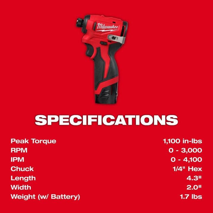 Milwaukee M12 Subcompact Brushless 1/4 Inch Hex Impact Driver Kit, large image number 4