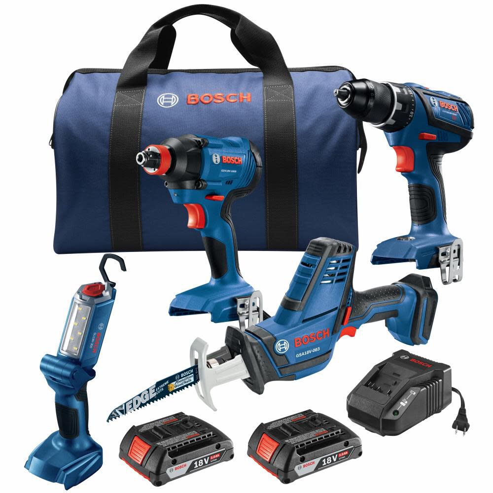 Bosch 18V 4 Tool Combo Kit Factory Reconditioned GXL18V 496B22 RT
