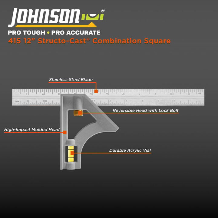 Johnson Level 12 Inch Combination Square Plastic Head, large image number 1