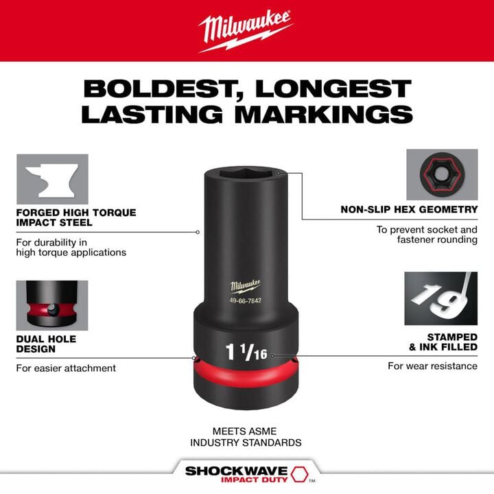 Milwaukee SHOCKWAVE Impact Duty 1 in Drive 33mm Deep 6 Point Socket, large image number 3