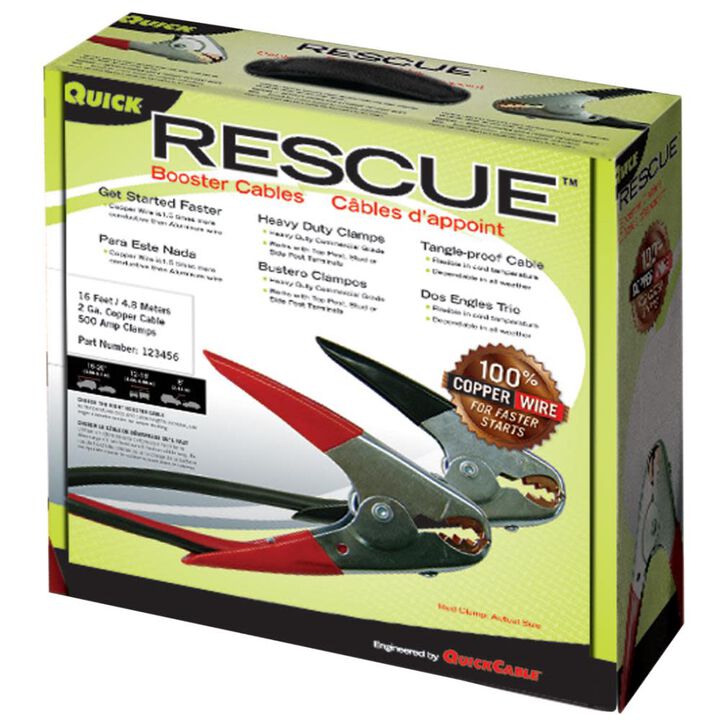 Quick Cable 16 Ft. 4 Gauge 500 Amp RESCUE Coated Parrot Clamp Medium Booster Cable