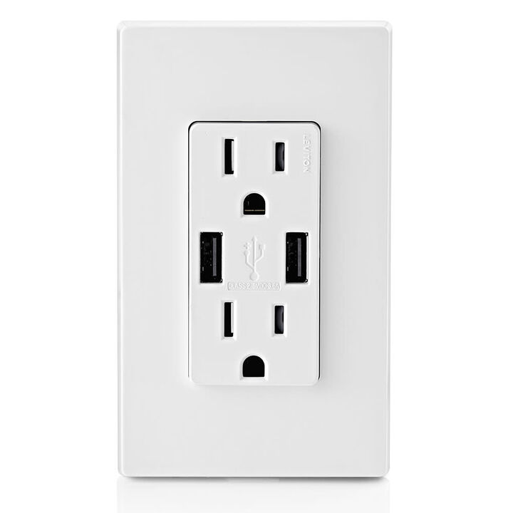Leviton Receptacle/Outlet & 3.6A USB Charger 15A 125V White, large image number 2