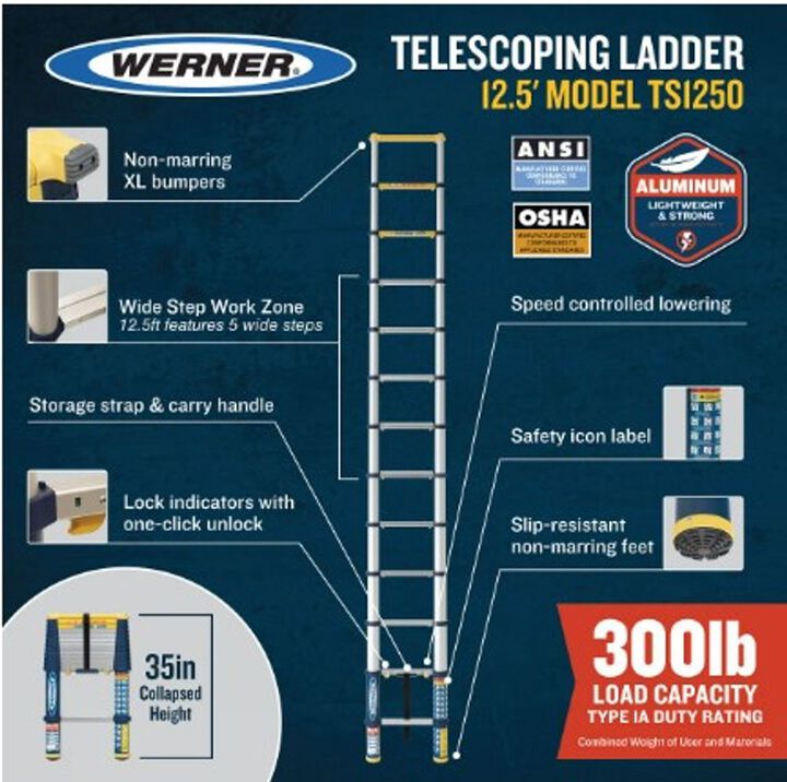 Werner Telescoping Ladder 12.5ft Type IA, large image number 1