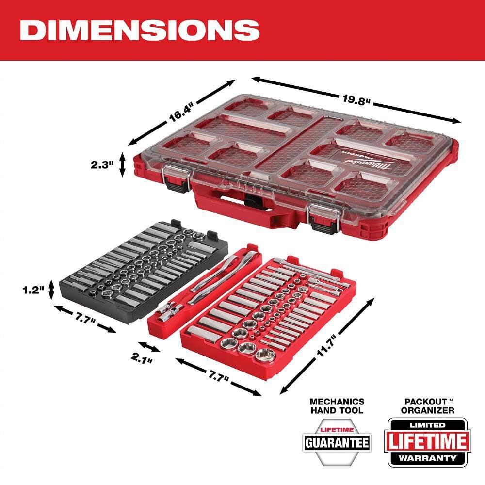 Milwaukee 1/4in & 3/8 106pc Ratchet and Socket Set in