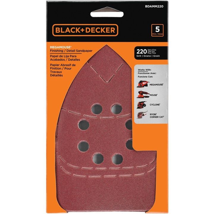 Black and Decker 220 Grit Mega Mouse Sandpaper 5pk