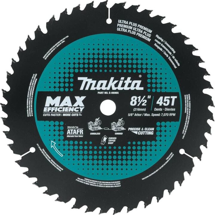 Makita Max Efficiency Miter Saw Blade 8 1/2in 45 Tooth Thin Kerf, large image number 0