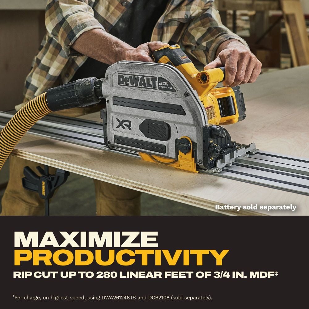 DEWALT 20V XR 6 1/2 Inch Track Saw (Bare Tool) with Two 30 Inch Tracks, large image number 7