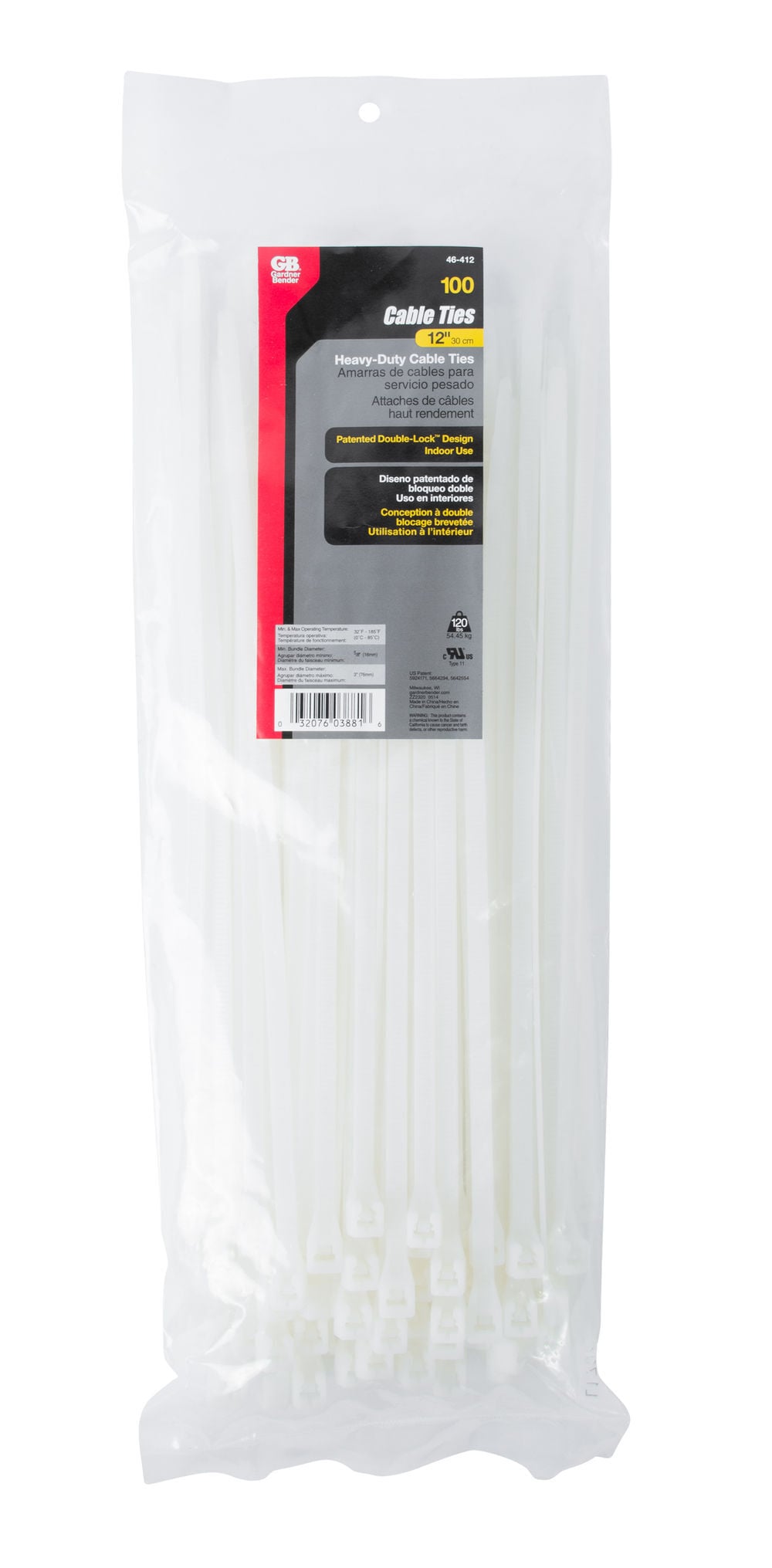 Gardner Bender 12 Inch 120 Lbs Natural Heavy-Duty Cable Tie, 100 Pieces, large image number 4