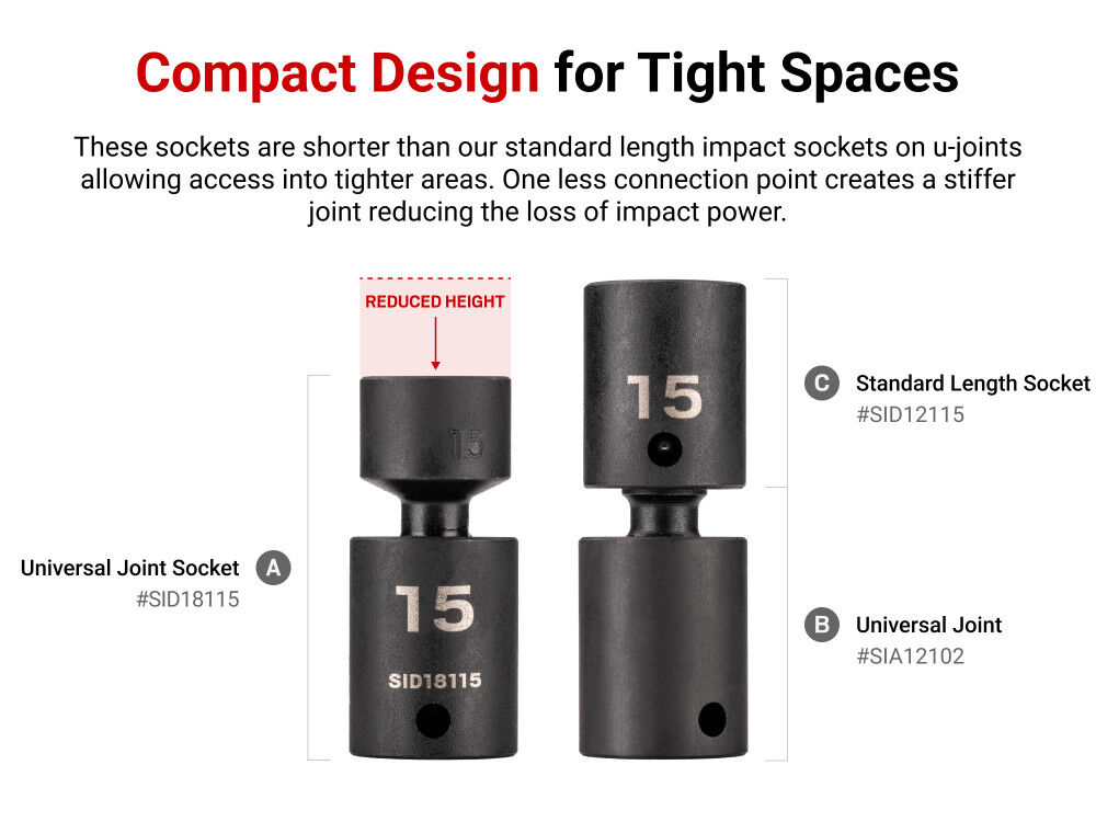 Tekton 3/8 in dr Universal Joint Impact Socket Set, Rail, 12 Pieces 8-19 mm, large image number 3