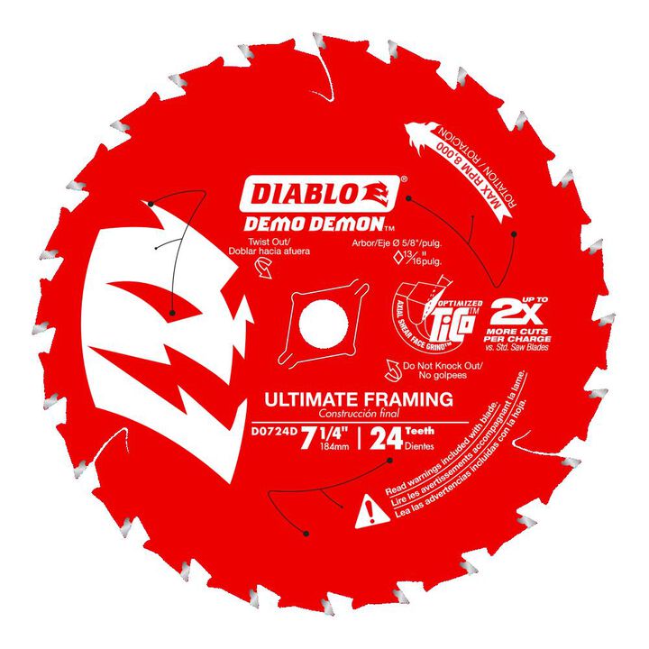 Diablo Tools 7-1/4 inch x 24 Tooth ATB Framing Circular Saw Blade with 5/8 inch Diamond Arbor
