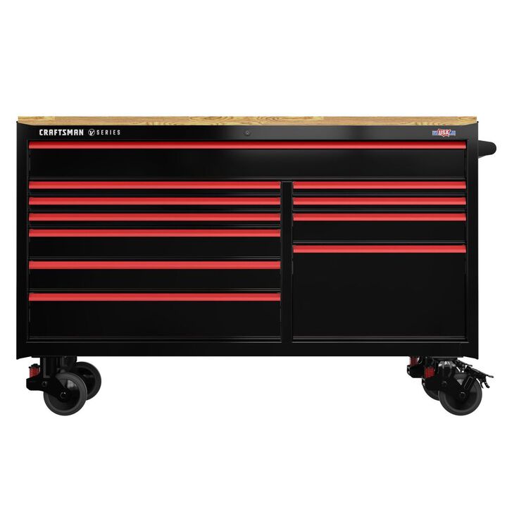 CRAFTSMAN V-Series 63 Inch Wide 11-Drawer Mobile Workstation, Black