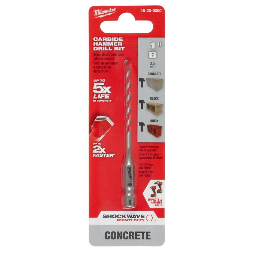 Milwaukee SHOCKWAVE Carbide Hammer Drill Bit 1/8inchx2inchx3-1/2inch, large image number 11