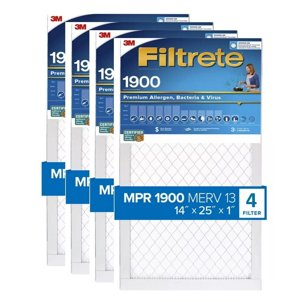 3M 14 Inch x 25 Inch 1900 MPR MERV 13 Allergen Air Filter – 4 Pack – 4333456-4 Pack