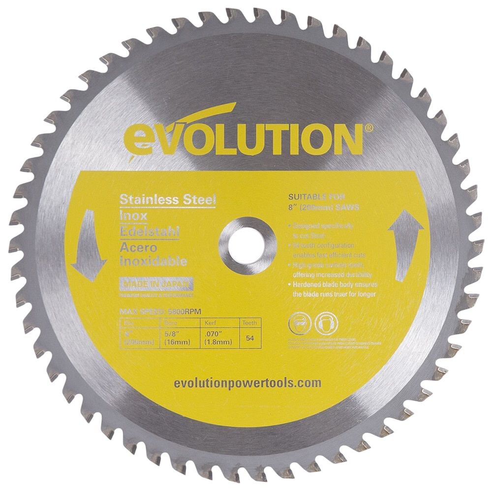 Evolution Power Tools 8in x 54T Stainless Steel Cutting Circular Saw Blade, large image number 1
