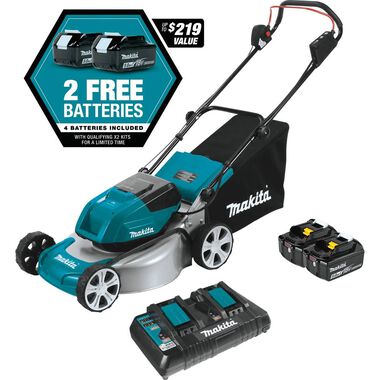 Makita 18V X2 (36V) LXT Lithium-Ion Brushless Cordless 18in Lawn Mower Kit with 4 Batteries (5.0Ah)