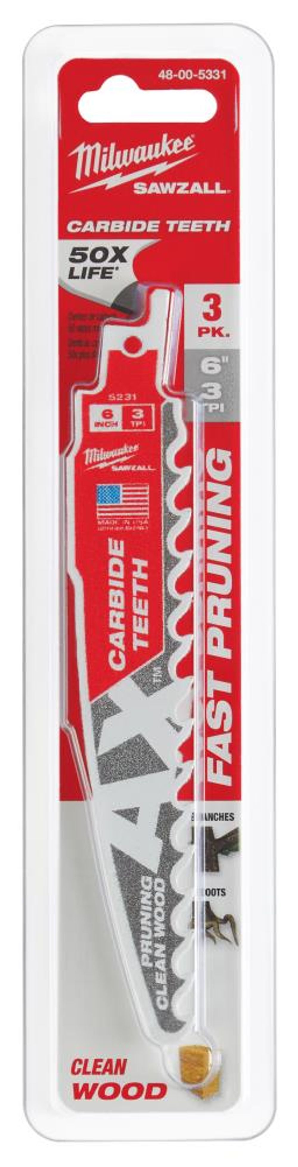 Milwaukee 6inch 3 TPI The AX with Carbide Teeth for Pruning & Clean Wood SAWZALL Blade 3PK, large image number 14