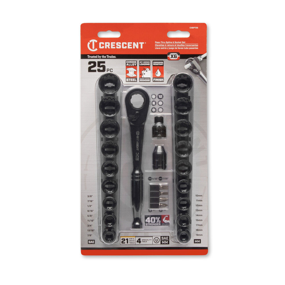 Crescent 25 Pc 3/8in Drive Pass-Thru X6 Standard Spline Mechanics Tool Set, large image number 8