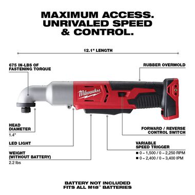 Milwaukee M18 2-Speed 1/4 In. Right Angle Impact Driver, large image number 1