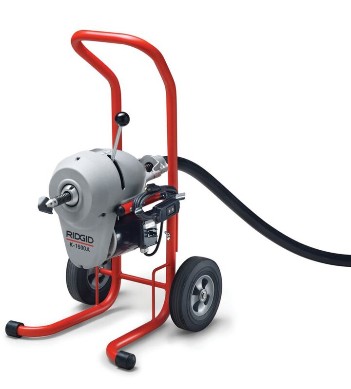 Ridgid K-1500A Sectional Machine with A-1 Mitt, A-12 Pin Key, Rear Guide Hose, C-11 Cables, A-8 Cable Carriers, and Tool Set