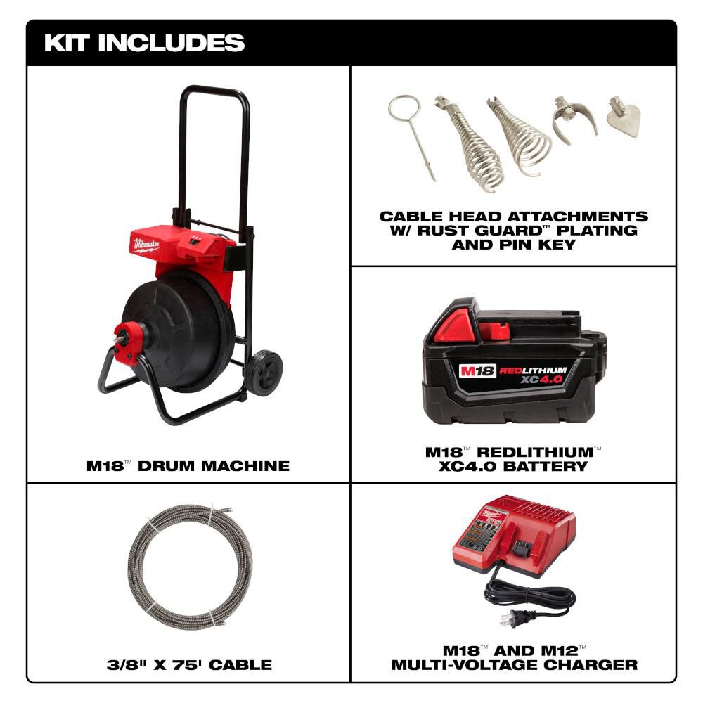 Milwaukee M18 Drum Machine for 3/8-1/2 Cable, large image number 2