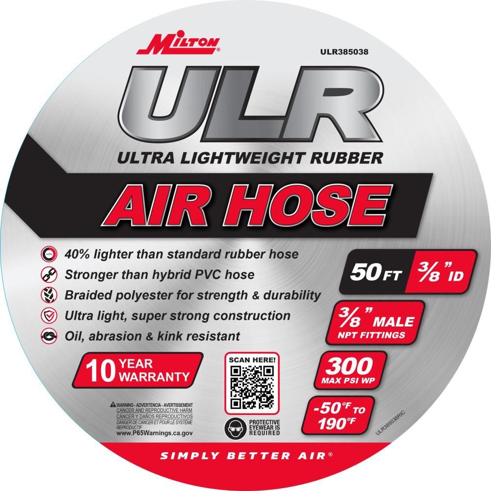 Milton ULR 3/8in ID x 50' (3/8in MNPT) Ultra Lightweight Rubber Air Hose for Extreme Environments, large image number 4