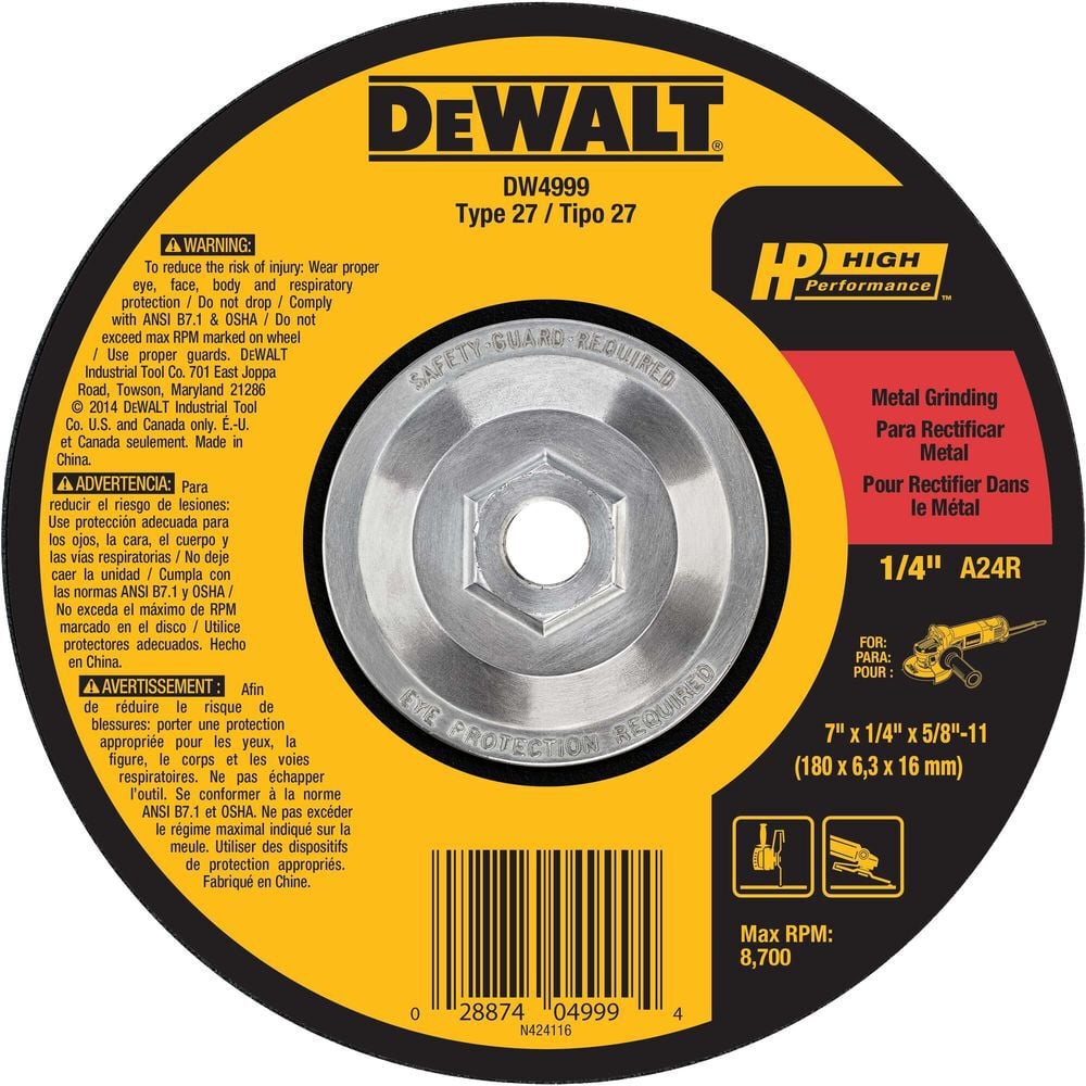 DEWALT 7 x 1/4 x 5/8-in to 11Depressed Center Metal Grinding Wheel, large image number 1
