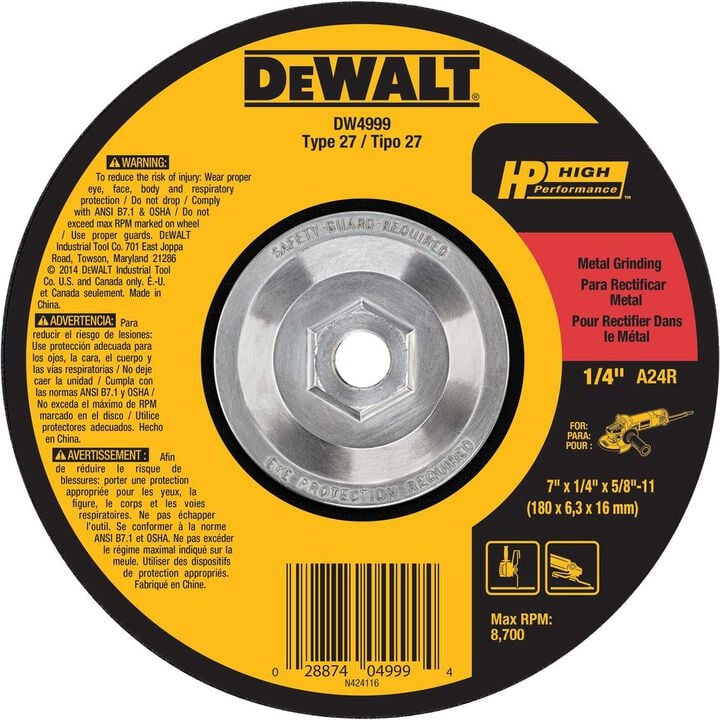 DEWALT 7 x 1/4 x 5/8-in to 11Depressed Center Metal Grinding Wheel, large image number 0