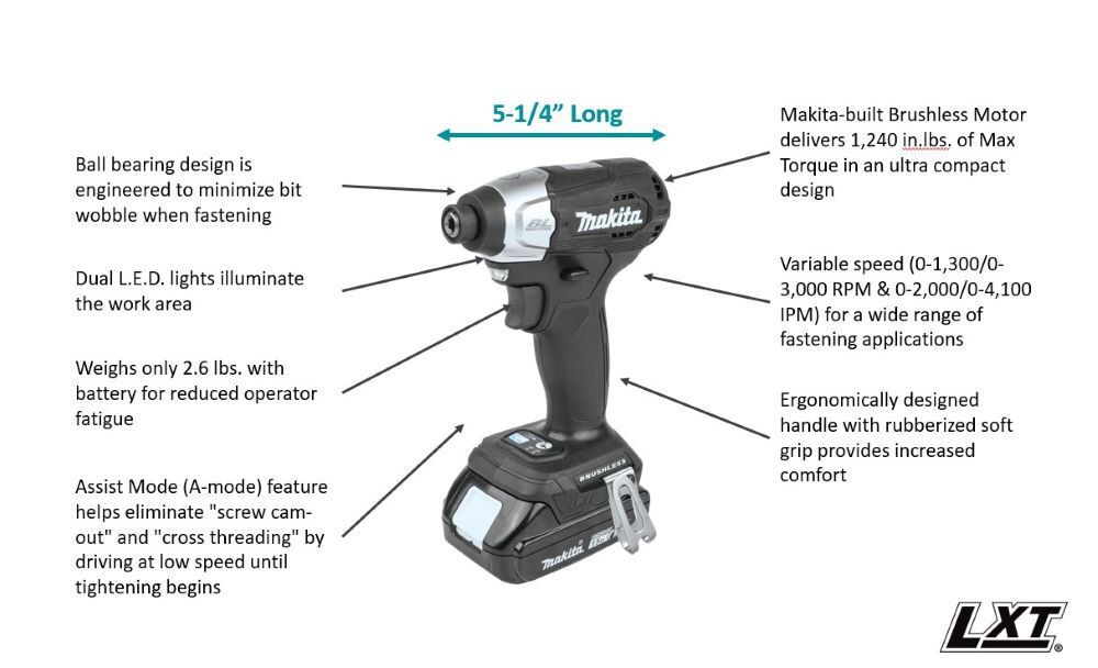 Makita 18V LXT Impact Driver Sub Compact (Bare Tool), large image number 2
