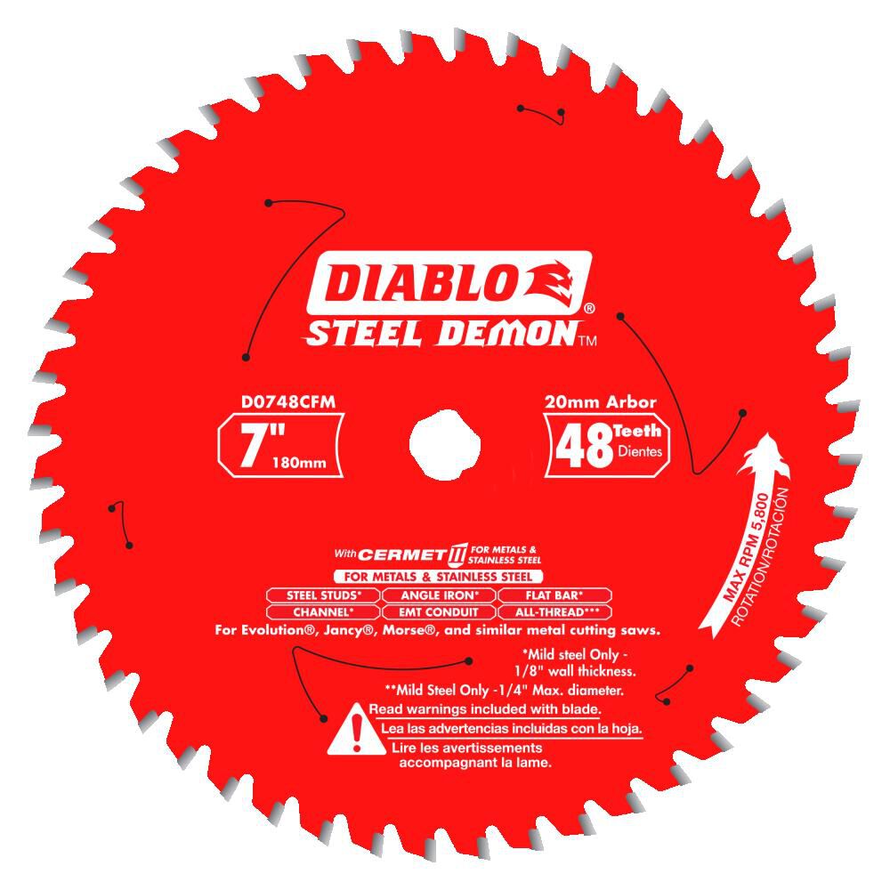 Diablo Tools 7 inch x 48 Tooth TCG Cermet II Steel Demon Medium Metal & Stainless Cutting Circular Saw Blade with 20mm Arbor, large image number 1