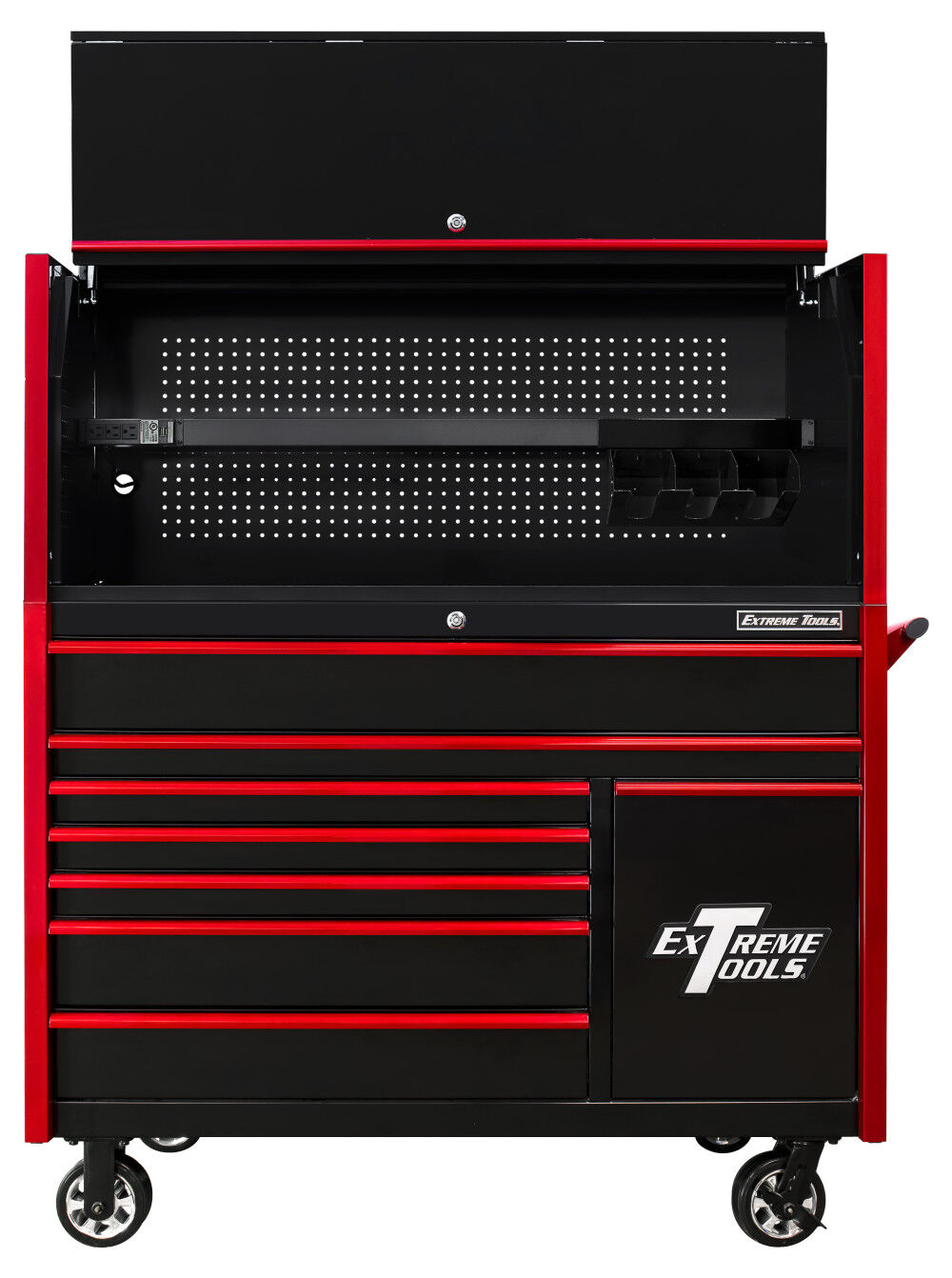 Extreme Tools DX Series DX5509HR 55in. W x 25in. D Extreme Power Workstation and 8-Drawer Roller Cabinet with Power Tool Drawer Combo is the perfect