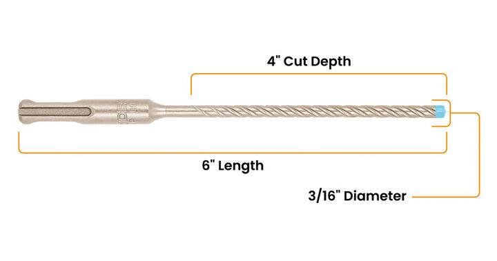 Spyder 3/16 Inch x 6 Inch SDS-Plus Hammer Drill Bit, 4 Full Carbide Cutter, large image number 6