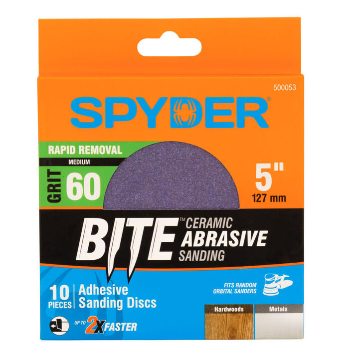 Spyder 60 Grit Ceramic Sanding Discs, 5 Inch Self Stick Adhesive PSA 10 Pieces