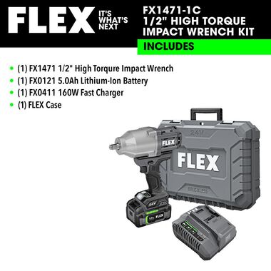 FLEX 24V 1/2-In. High Torque Impact Wrench Kit, large image number 10