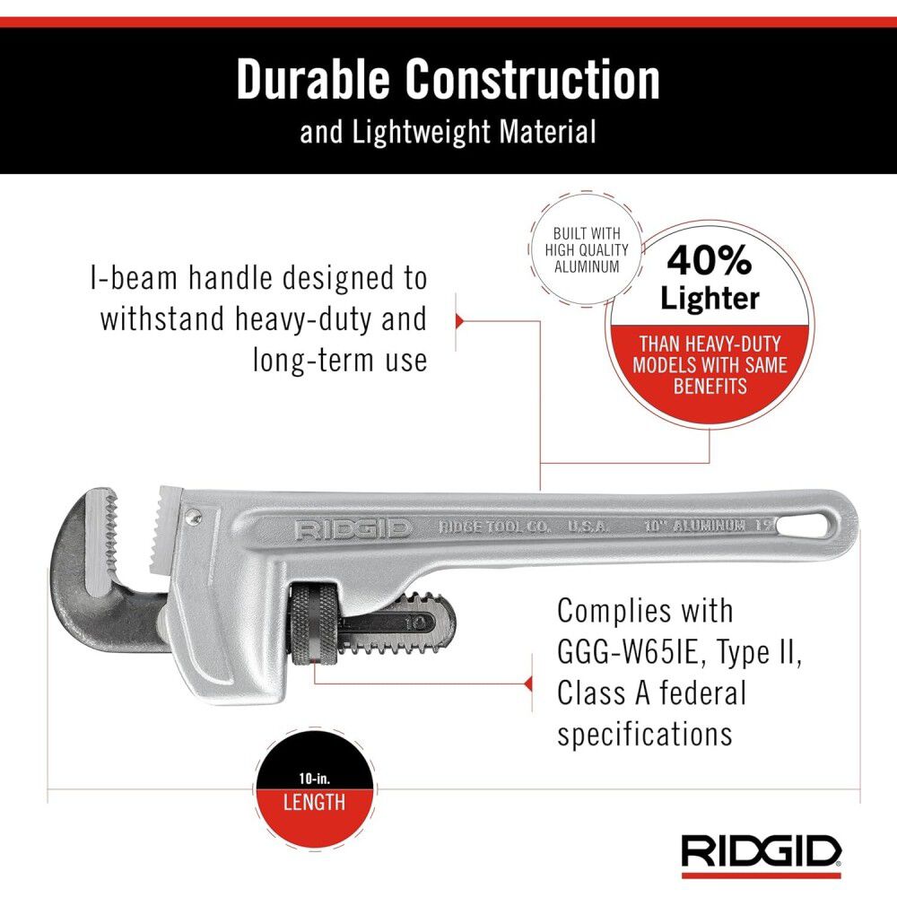 Ridgid 10 Inch and 18 Inch Aluminum Pipe Wrench Bundle, large image number 6
