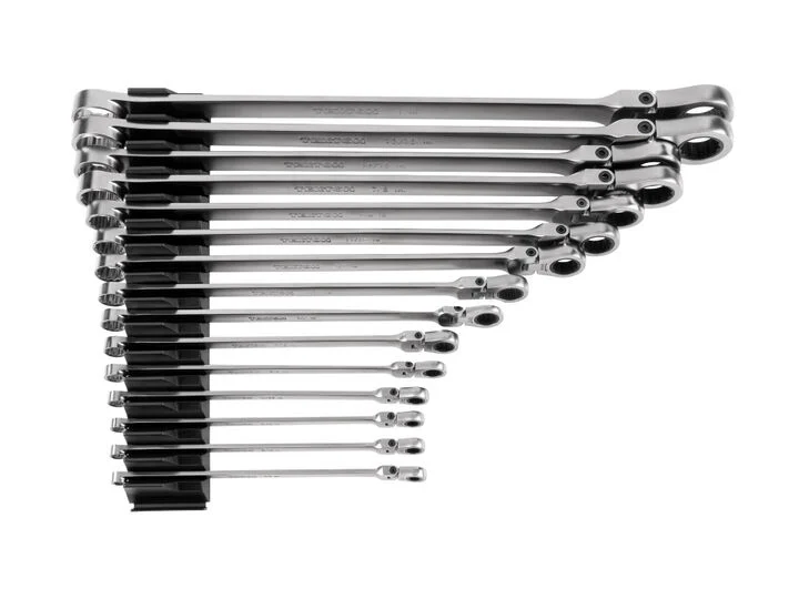 Tekton Fixed/Flex Head Ratcheting Box End Wrench Set, Org, (1/4-1 Inch)