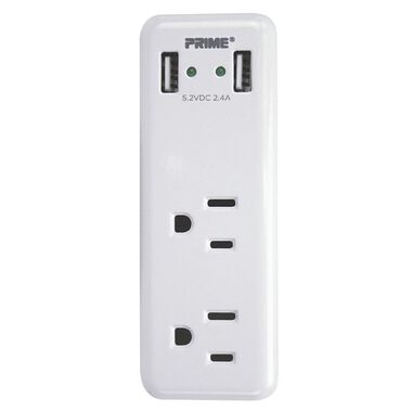 Prime 3 Prong 2 Outlet with 2 Port USB Charger