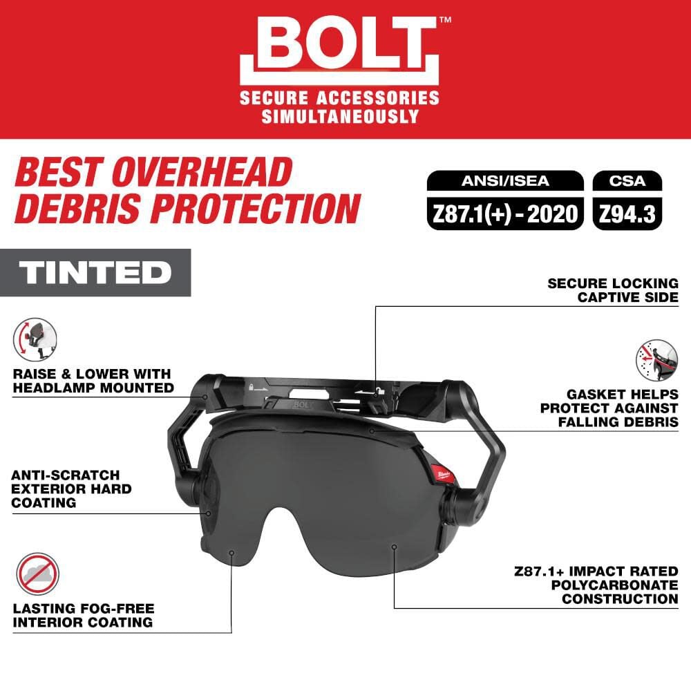 Milwaukee BOLT Gasketed Eye Visor - Tinted Dual Coat Lens for BOLT Safety Helmets & BOLT Hard Hats, large image number 3