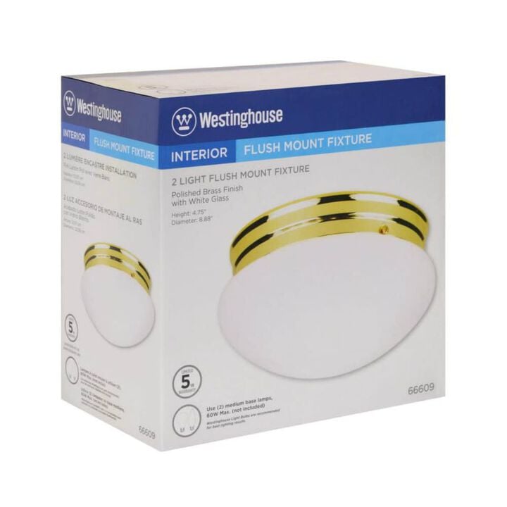 Westinghouse 2Light Interior Polished Brass Ceiling Light Fixture, large image number 1