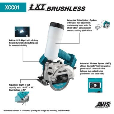 Makita 18V LXT 5in Wet/Dry Masonry Saw Lithium Ion Brushless Cordless AWS Capable (Bare Tool), large image number 16
