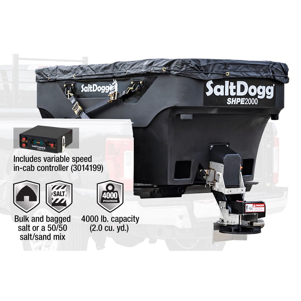 Buyers Products Company SaltDogg 2.0 Cubic Yard Electric Black Poly Hopper Spreader, large image number 3
