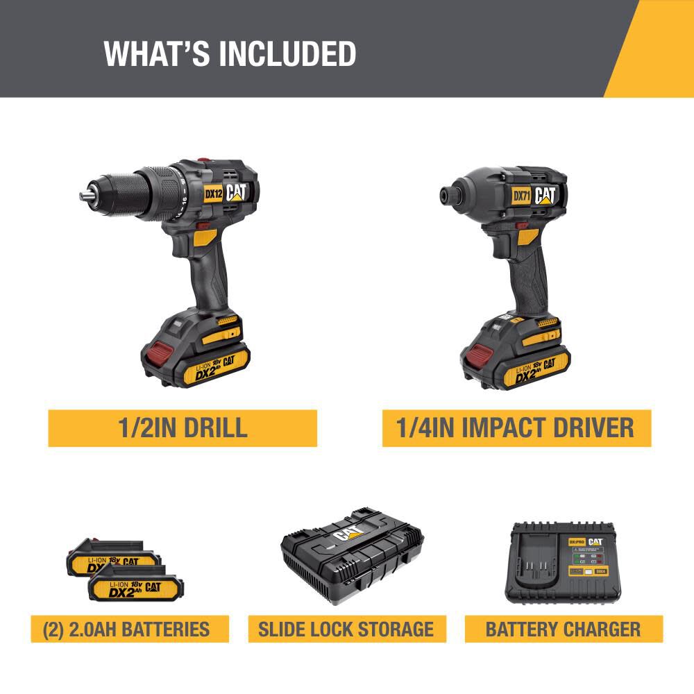 CAT 18V Cordless Hammer Drill and Impact Driver Combo Kit with Two Batteries, large image number 13