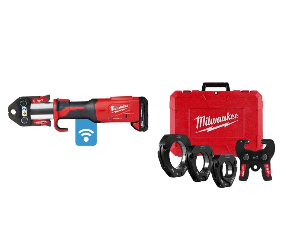 Milwaukee M18 FORCE LOGIC Press Tool with ONE-KEY & 1/2 Inch-2 Inch CTS Jaws & 2-1/2 Inch - 4 Inch CTS-V Pivoting Press Ring Kit Bundle, large image number 1