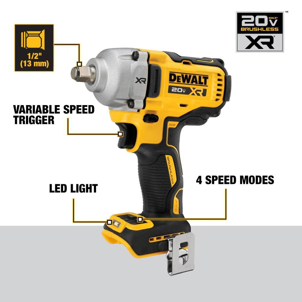 DEWALT 20V MAX XR 1/2in Impact Wrench with Hog Ring Anvil (Bare Tool), large image number 7