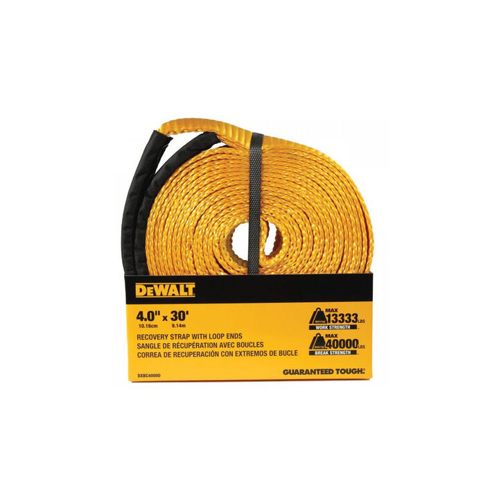 DEWALT 40,000 Lbs 4In x 30ft Heavy Duty Looped End Recovery Strap, large image number 1