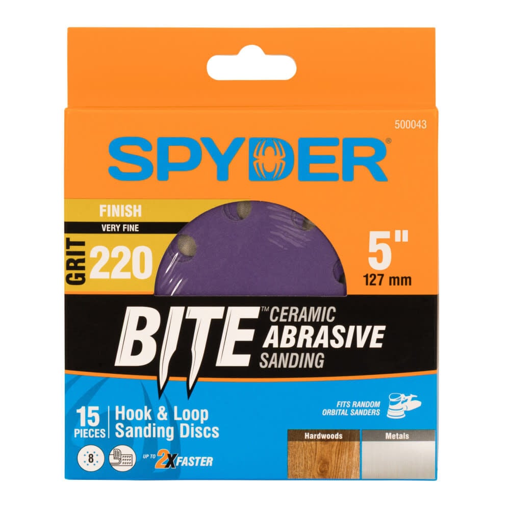 Spyder 220 Grit Ceramic Sanding Discs, 5 Inch 8-Hole Hook & Loop 15 Pieces, large image number 1