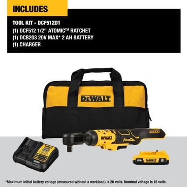 DEWALT ATOMIC 20V MAX Ratchet Brushless Kit 1/2in, large image number 1